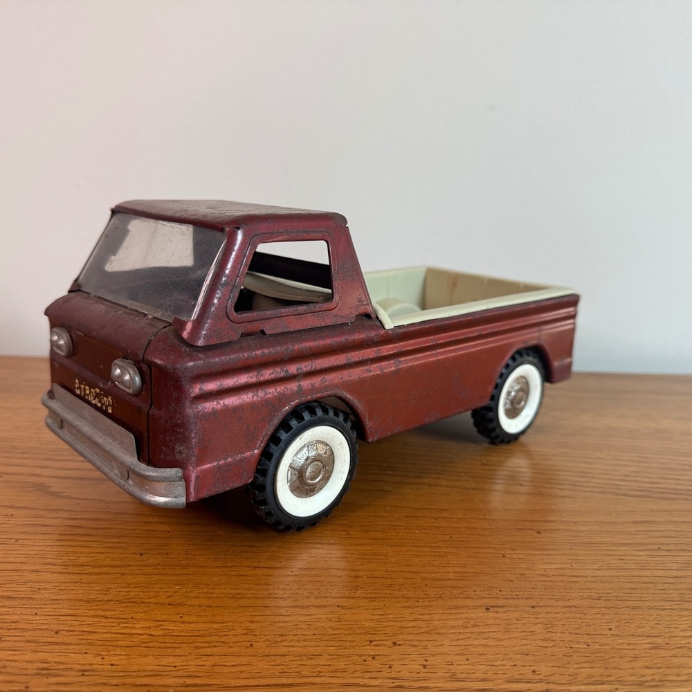 Vintage 1960s Structo Pickup Truck Maroon Pressed Steel White Wheels‎ USA Made